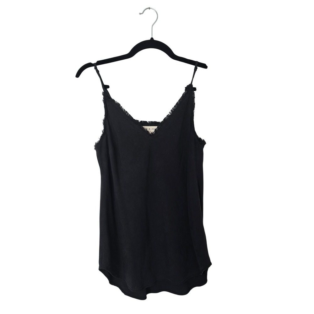 Cloth & Stone Camisole Women Size S Black Frayed Fringe V-Neck‎ Tencel Tank Top